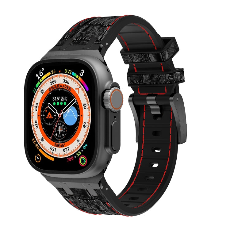 For Apple Watch Ultra 2 49mm Crocodile Texture Liquid Silicone Watch Band(Black Red Black) - Watch Bands by PMC Jewellery | Online Shopping South Africa | PMC Jewellery