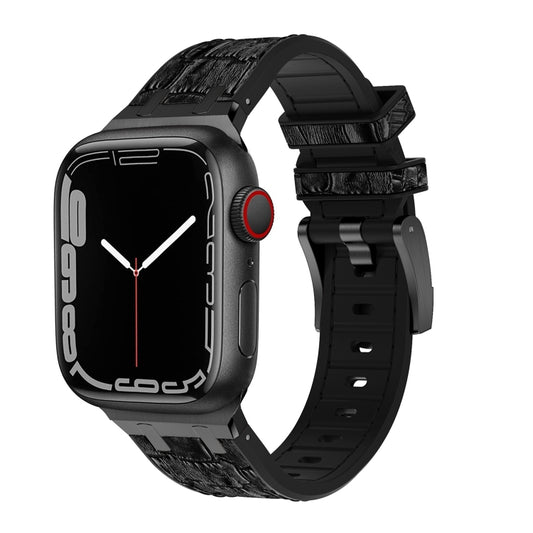 For Apple Watch Series 9 45mm Crocodile Texture Liquid Silicone Watch Band(Black Black) - Watch Bands by PMC Jewellery | Online Shopping South Africa | PMC Jewellery