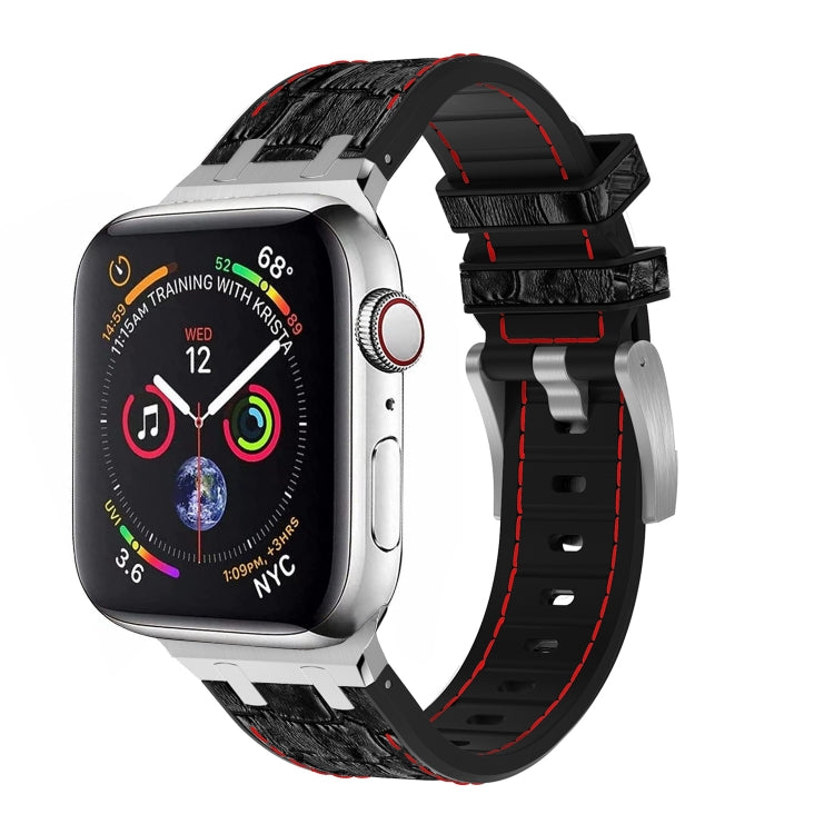 For Apple Watch Series 9 45mm Crocodile Texture Liquid Silicone Watch Band(Silver Red Black) - Watch Bands by PMC Jewellery | Online Shopping South Africa | PMC Jewellery