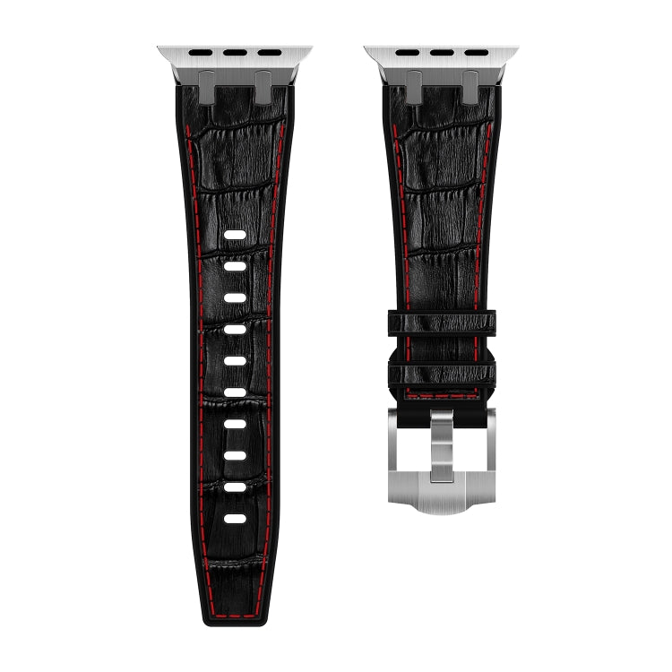 For Apple Watch Series 9 45mm Crocodile Texture Liquid Silicone Watch Band(Silver Red Black) - Watch Bands by PMC Jewellery | Online Shopping South Africa | PMC Jewellery