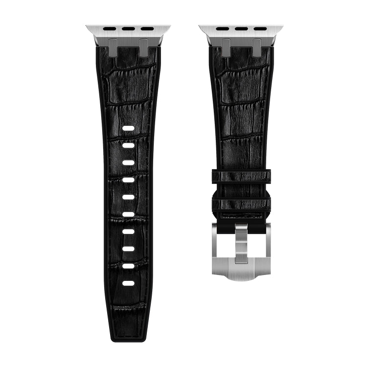 For Apple Watch Series 8 41mm Crocodile Texture Liquid Silicone Watch Band(Silver Black) - Watch Bands by PMC TechLife | Online Shopping South Africa | PMC TechLife