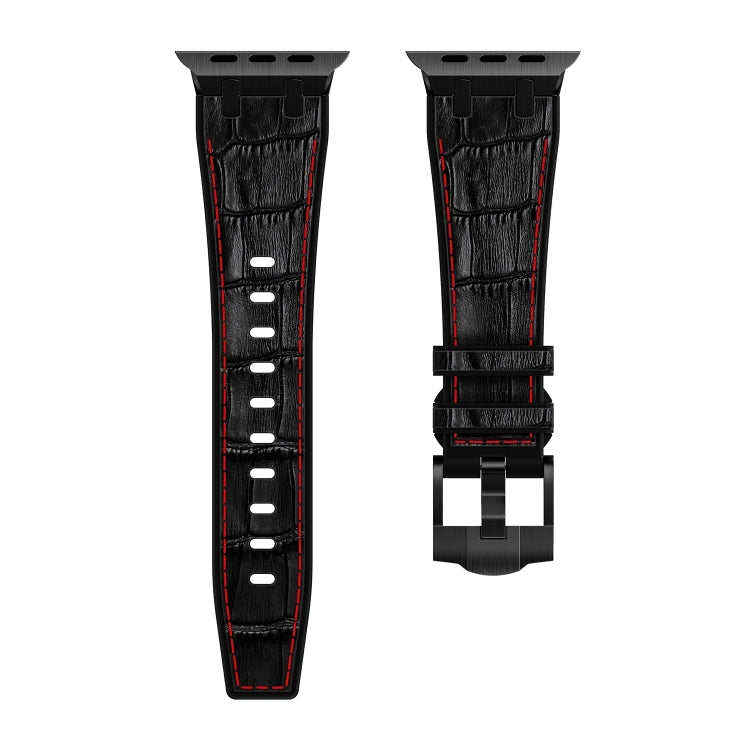 For Apple Watch Series 7 45mm Crocodile Texture Liquid Silicone Watch Band(Black Red Black) - Watch Bands by PMC Jewellery | Online Shopping South Africa | PMC Jewellery