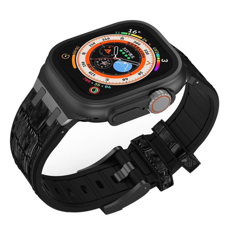 For Apple Watch SE 40mm Crocodile Texture Liquid Silicone Watch Band(Black Black) - Watch Bands by PMC TechLife | Online Shopping South Africa | PMC TechLife