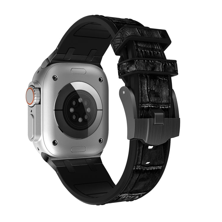 For Apple Watch SE 40mm Crocodile Texture Liquid Silicone Watch Band(Black Black) - Watch Bands by PMC TechLife | Online Shopping South Africa | PMC TechLife