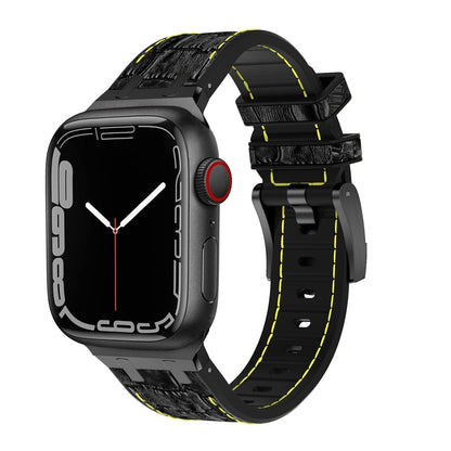 For Apple Watch SE 44mm Crocodile Texture Liquid Silicone Watch Band(Black Yellow Black) - Watch Bands by PMC Jewellery | Online Shopping South Africa | PMC Jewellery