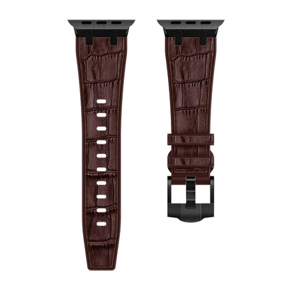 For Apple Watch Series 5 44mm Crocodile Texture Liquid Silicone Watch Band(Black Dark Brown) - Watch Bands by PMC Jewellery | Online Shopping South Africa | PMC Jewellery