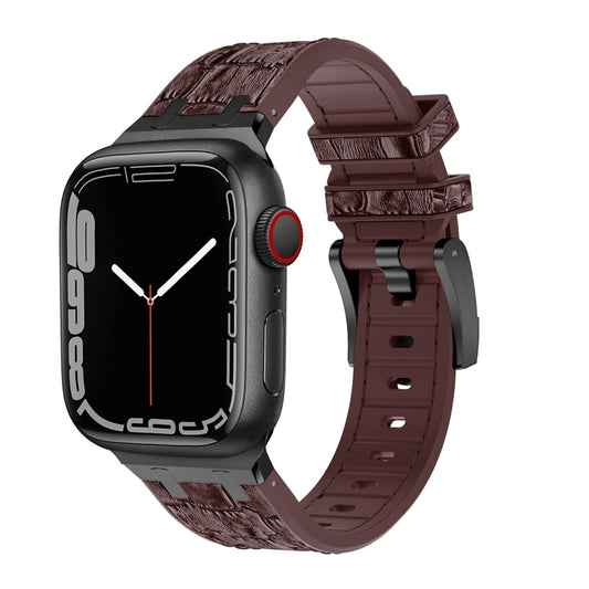 For Apple Watch Series 4 44mm Crocodile Texture Liquid Silicone Watch Band(Black Dark Brown) - Watch Bands by PMC Jewellery | Online Shopping South Africa | PMC Jewellery