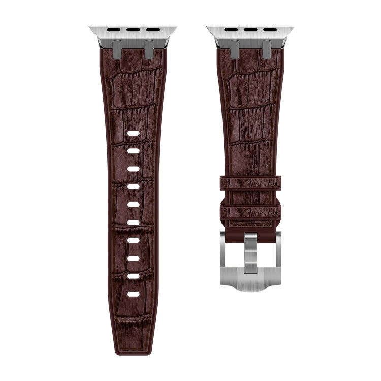 For Apple Watch Series 4 44mm Crocodile Texture Liquid Silicone Watch Band(Silver Dark Brown) - Watch Bands by PMC Jewellery | Online Shopping South Africa | PMC Jewellery