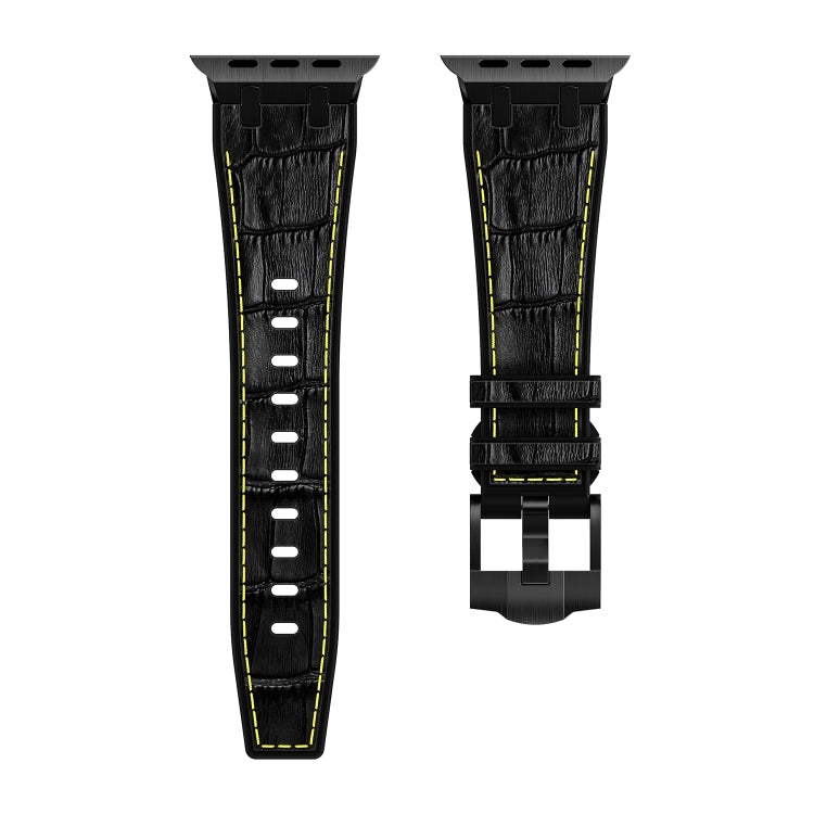 For Apple Watch Series 3 38mm Crocodile Texture Liquid Silicone Watch Band(Black Yellow Black) - Watch Bands by PMC Jewellery | Online Shopping South Africa | PMC Jewellery