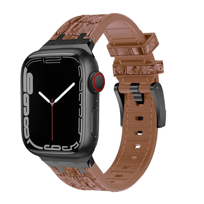 For Apple Watch Series 3 38mm Crocodile Texture Liquid Silicone Watch Band(Black Yellow Brown) - Watch Bands by PMC Jewellery | Online Shopping South Africa | PMC Jewellery