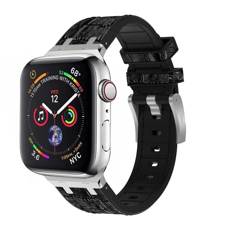 For Apple Watch Series 3 38mm Crocodile Texture Liquid Silicone Watch Band(Silver Black) - free shipping - PMC TechLife - Order now!