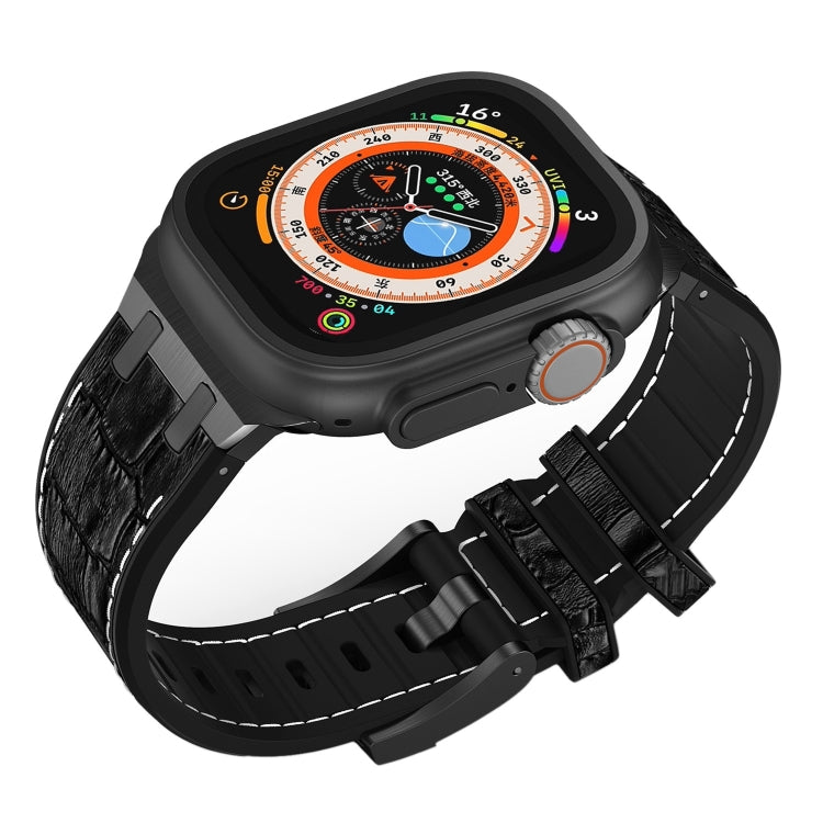 For Apple Watch 42mm Crocodile Texture Liquid Silicone Watch Band(Black White Black) - Watch Bands by PMC TechLife | Online Shopping South Africa | PMC TechLife