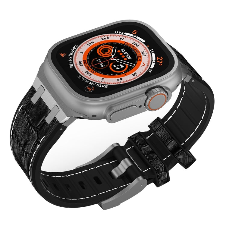 For Apple Watch 42mm Crocodile Texture Liquid Silicone Watch Band(Silver White Black) - Watch Bands by PMC TechLife | Online Shopping South Africa | PMC TechLife