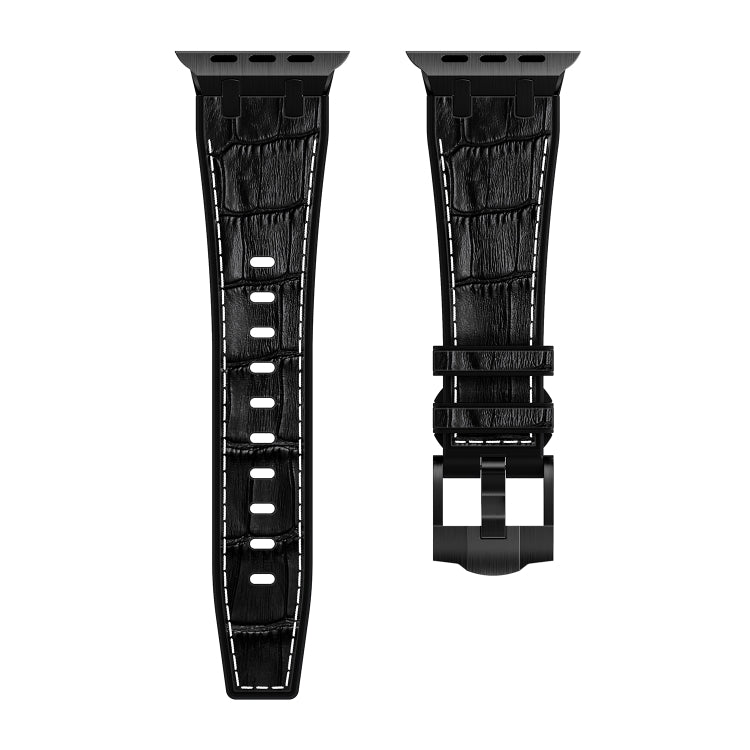 For Apple Watch 38mm Crocodile Texture Liquid Silicone Watch Band(Black White Black) - Watch Bands by PMC TechLife | Online Shopping South Africa | PMC TechLife