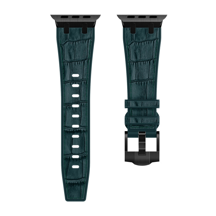 For Apple Watch 38mm Crocodile Texture Liquid Silicone Watch Band(Black Deep Green) - free shipping - PMC TechLife - Order now!