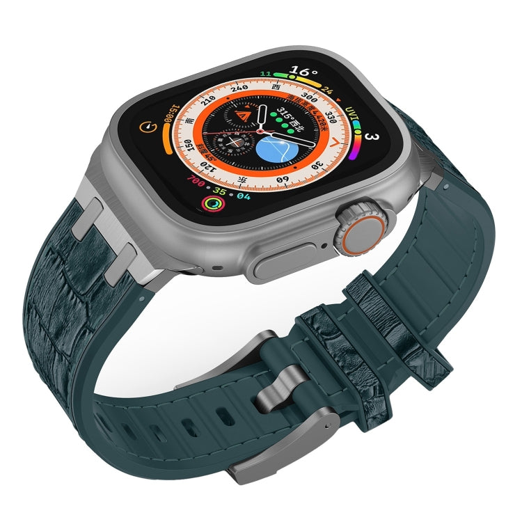 For Apple Watch 38mm Crocodile Texture Liquid Silicone Watch Band(Silver Deep Green) - Watch Bands by PMC TechLife | Online Shopping South Africa | PMC TechLife