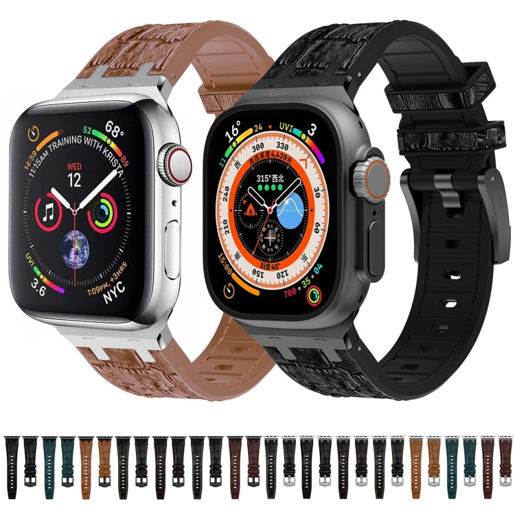 For Apple Watch 42mm Crocodile Texture Liquid Silicone Watch Band(Black White Black) - Watch Bands by PMC TechLife | Online Shopping South Africa | PMC TechLife