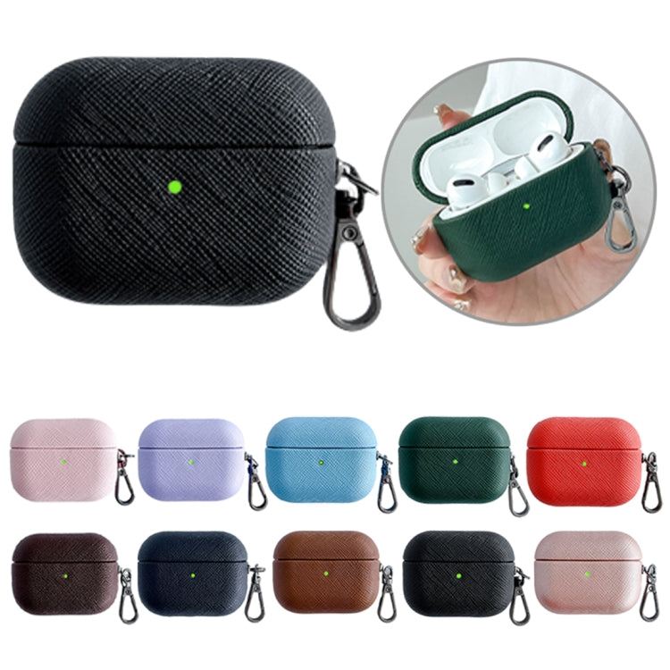 For AirPods 3 Cross Texture PU Leather Bluetooth Earphone Protective Case(Dark Blue) - For AirPods 3 by PMC Jewellery | Online Shopping South Africa | PMC Jewellery | Buy Now Pay Later Mobicred