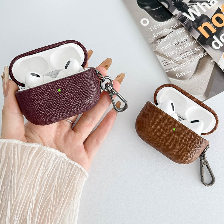 For AirPods Pro Cross Texture PU Leather Bluetooth Earphone Protective Case(Dark Brown) - For AirPods Pro by PMC Jewellery | Online Shopping South Africa | PMC Jewellery | Buy Now Pay Later Mobicred