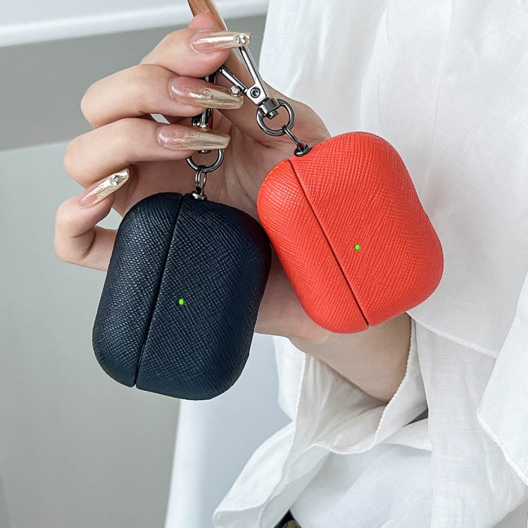 For AirPods Pro Cross Texture PU Leather Bluetooth Earphone Protective Case(Dark Blue) - For AirPods Pro by PMC Jewellery | Online Shopping South Africa | PMC Jewellery | Buy Now Pay Later Mobicred