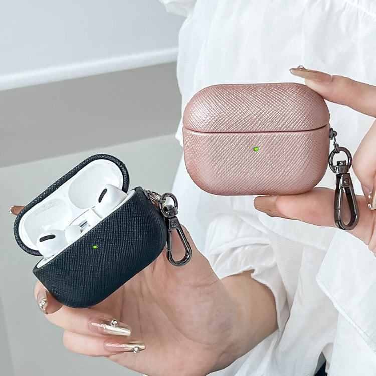 For AirPods 3 Cross Texture PU Leather Bluetooth Earphone Protective Case(Rose Gold) - For AirPods 3 by PMC Jewellery | Online Shopping South Africa | PMC Jewellery | Buy Now Pay Later Mobicred