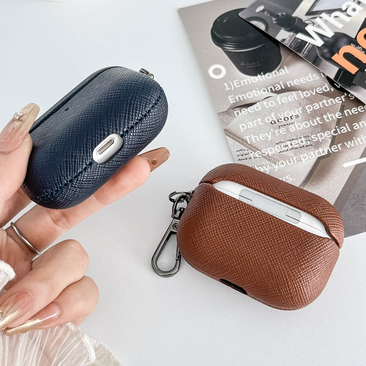 For AirPods Pro 2 Cross Texture PU Leather Bluetooth Earphone Protective Case(Rose Gold) - For AirPods Pro 2 by PMC Jewellery | Online Shopping South Africa | PMC Jewellery | Buy Now Pay Later Mobicred