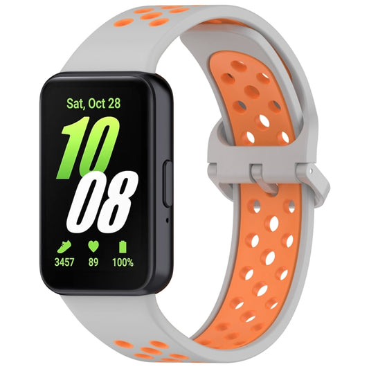 For Samsung Galaxy Fit 3 Two Color Breathable Silicone Watch Band(Grey Orange) - Watch Bands by PMC Jewellery | Online Shopping South Africa | PMC Jewellery