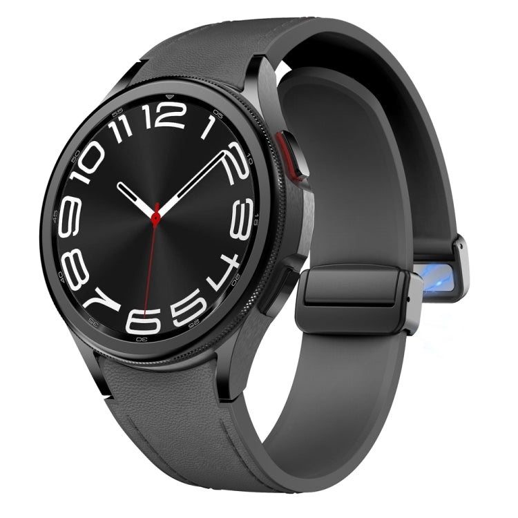 For Samsung Galaxy Watch 6 Magnetic Black Buckle Leather Silicone Watch Band(Space Grey) - Watch Bands by PMC Jewellery | Online Shopping South Africa | PMC Jewellery