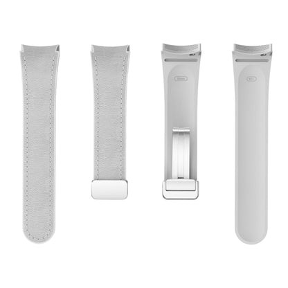 For Samsung Galaxy Watch 6 Magnetic Silver Buckle Leather Silicone Watch Band(Light Grey) - Watch Bands by PMC Jewellery | Online Shopping South Africa | PMC Jewellery