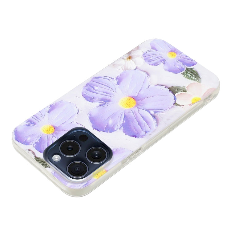 For iPhone 16 Pro Colorful Painting Pattern TPU Phone Case(Purple Flowers) - iPhone 16 Pro Cases by PMC Jewellery | Online Shopping South Africa | PMC Jewellery | Buy Now Pay Later Mobicred