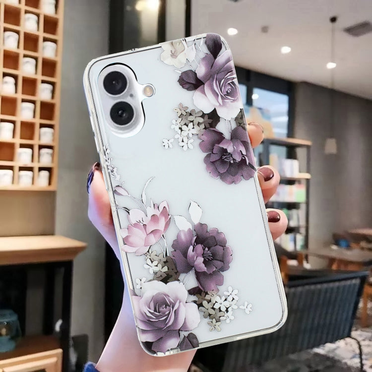 For iPhone 16 Plus Colorful Painting Pattern TPU Phone Case(Peony) - iPhone 16 Plus Cases by PMC Jewellery | Online Shopping South Africa | PMC Jewellery | Buy Now Pay Later Mobicred