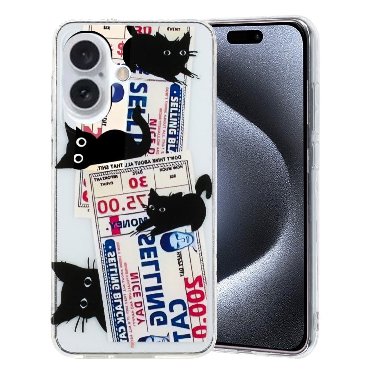 For iPhone 16 Plus Colorful Painting Pattern TPU Phone Case(Black Cat) - iPhone 16 Plus Cases by PMC Jewellery | Online Shopping South Africa | PMC Jewellery | Buy Now Pay Later Mobicred