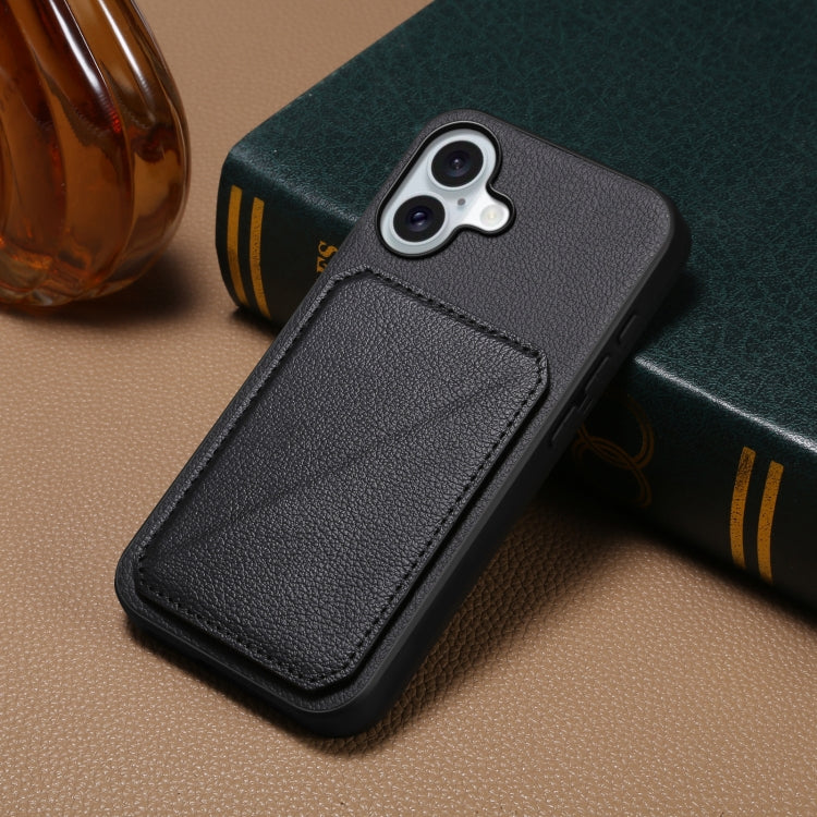 For iPhone 16 Plus D04 Calf Texture Dual Card Slot Holder Phone Case(Black) - iPhone 16 Plus Cases by PMC Jewellery | Online Shopping South Africa | PMC Jewellery | Buy Now Pay Later Mobicred