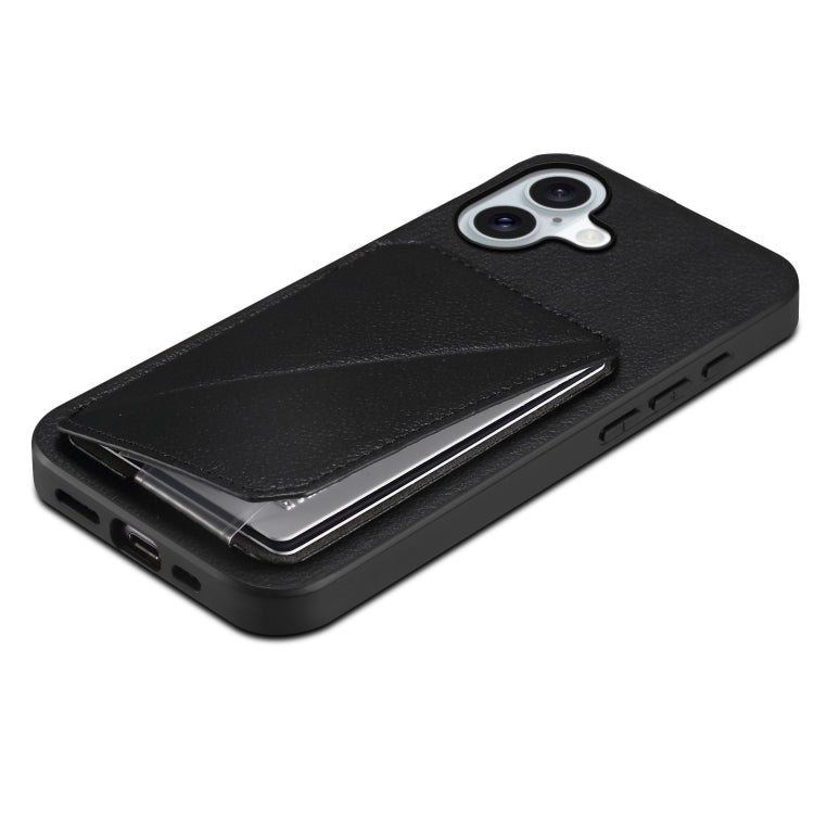 For iPhone 16 Plus D04 Calf Texture Dual Card Slot Holder Phone Case(Black) - iPhone 16 Plus Cases by PMC Jewellery | Online Shopping South Africa | PMC Jewellery | Buy Now Pay Later Mobicred