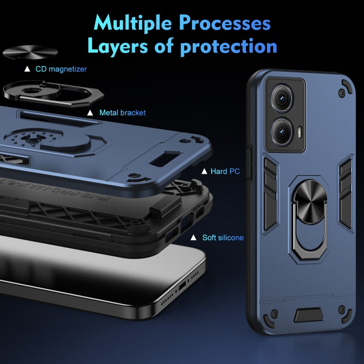 For Motorola Edge 2024 Shockproof Metal Ring Holder Phone Case(Blue) - Motorola Cases by PMC Jewellery | Online Shopping South Africa | PMC Jewellery | Buy Now Pay Later Mobicred