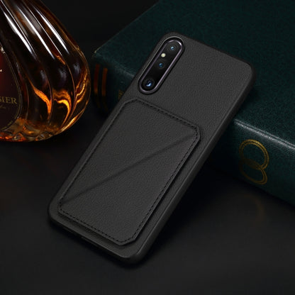 For Sony Xperia 1 V D04 Calf Texture Dual Card Slot Holder Phone Case(Black) - Sony Cases by PMC Jewellery | Online Shopping South Africa | PMC Jewellery | Buy Now Pay Later Mobicred