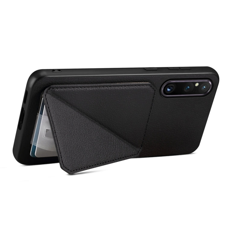 For Sony Xperia 1 V D04 Calf Texture Dual Card Slot Holder Phone Case(Black) - Sony Cases by PMC Jewellery | Online Shopping South Africa | PMC Jewellery | Buy Now Pay Later Mobicred