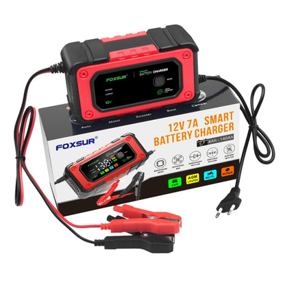 FOXSUR 7A 12V Car / Motorcycle Smart Battery Charger, Plug Type:EU Plug(Red) - Battery Charger by FOXSUR | Online Shopping South Africa | PMC Jewellery | Buy Now Pay Later Mobicred