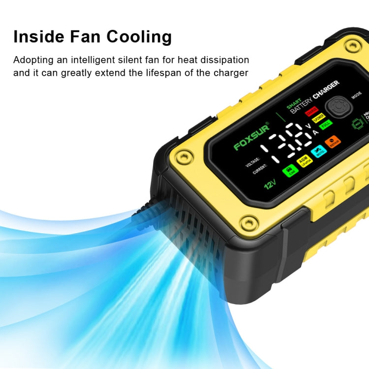 FOXSUR 7A 12V Car / Motorcycle Smart Battery Charger, Plug Type:US Plug(Yellow) - Battery Charger by FOXSUR | Online Shopping South Africa | PMC Jewellery | Buy Now Pay Later Mobicred