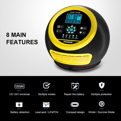 FOXSUR 20A 12V 24V Car / Motorcycle Smart Battery Charger, Plug Type:US Plug(Yellow) - Battery Charger by FOXSUR | Online Shopping South Africa | PMC Jewellery | Buy Now Pay Later Mobicred