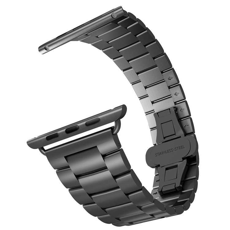 For Apple Watch Series 2 42mm Three-bead Butterfly Buckle Metal Watch Band(Black) - Watch Bands by PMC Jewellery | Online Shopping South Africa | PMC Jewellery