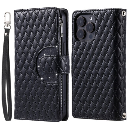 For iPhone 16 Pro Max Glitter Lattice Zipper Wallet Leather Phone Case(Black) - iPhone 16 Pro Max Cases by PMC Jewellery | Online Shopping South Africa | PMC Jewellery | Buy Now Pay Later Mobicred