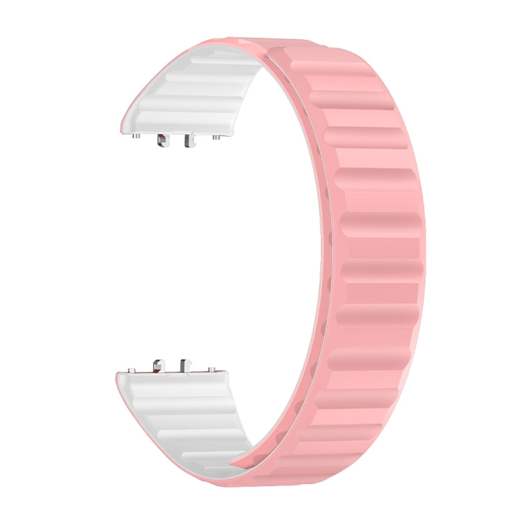 For Samsung Galaxy Fit 3 Two Color Magnetic Silicone Watch Band(White Pink) - Watch Bands by PMC Jewellery | Online Shopping South Africa | PMC Jewellery