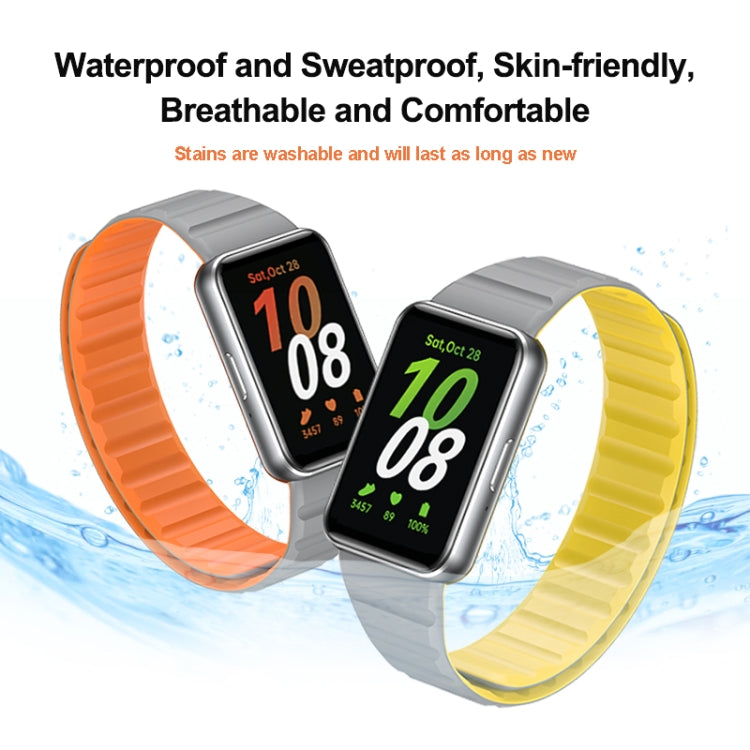 For Samsung Galaxy Fit 3 Two Color Magnetic Silicone Watch Band(Grey Orange) - Watch Bands by PMC Jewellery | Online Shopping South Africa | PMC Jewellery