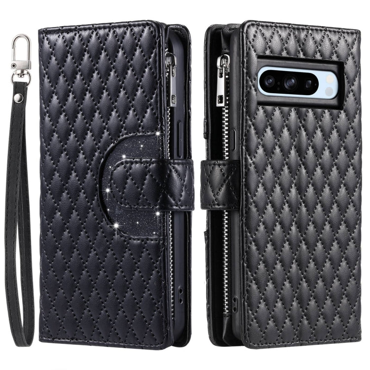 For Google Pixel 8 Pro Glitter Lattice Zipper Wallet Leather Phone Case(Black) - Google Cases by PMC Jewellery | Online Shopping South Africa | PMC Jewellery | Buy Now Pay Later Mobicred