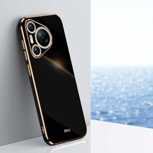 For Huawei Pura 70 XINLI Straight 6D Plating Gold Edge TPU Phone Case(Black) - Huawei Cases by XINLI | Online Shopping South Africa | PMC Jewellery | Buy Now Pay Later Mobicred