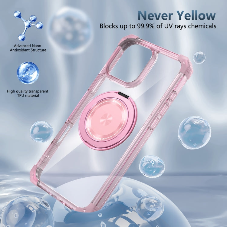 For iPhone 16 Pro Max Gold Shield CD Pattern MagSafe Magnetic Phone Case with Rotating Stand(Transparent Pink) - iPhone 16 Pro Max Cases by PMC Jewellery | Online Shopping South Africa | PMC Jewellery | Buy Now Pay Later Mobicred