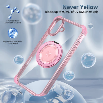 For iPhone 16 Gold Shield CD Pattern MagSafe Magnetic Phone Case with Rotating Stand(Transparent Pink) - iPhone 16 Cases by PMC Jewellery | Online Shopping South Africa | PMC Jewellery | Buy Now Pay Later Mobicred