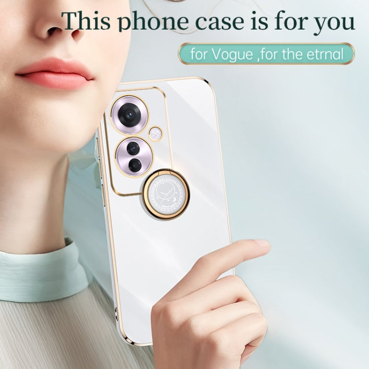 For OPPO Reno11 F XINLI Straight Edge 6D Electroplate TPU Phone Case with Ring Holder(Cherry Purple) - Reno11 F Cases by XINLI | Online Shopping South Africa | PMC Jewellery | Buy Now Pay Later Mobicred