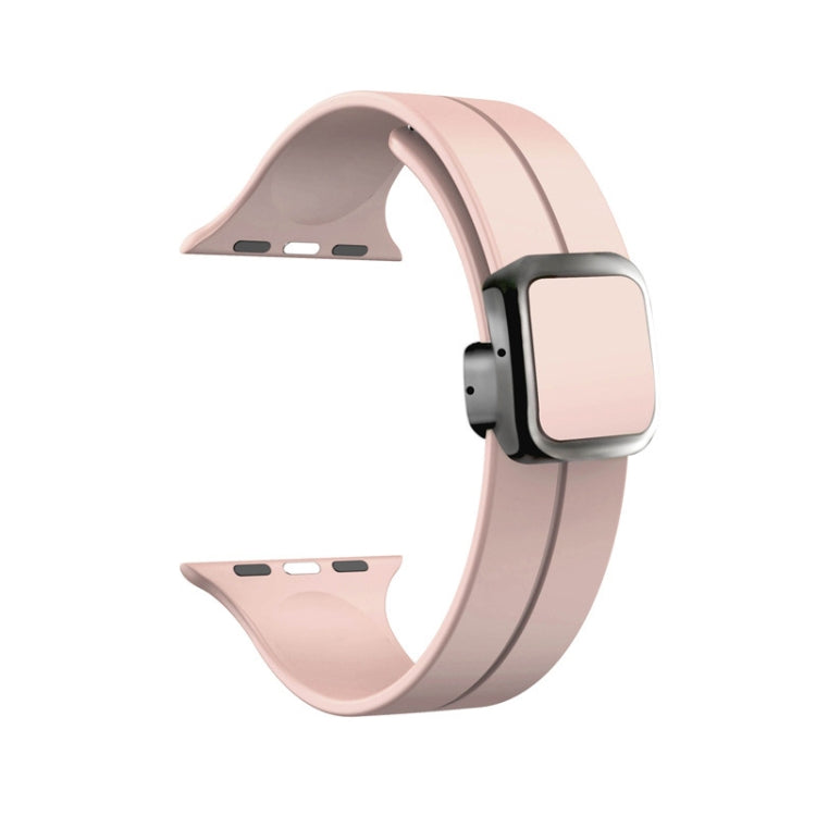 For Apple Watch SE 2023 44mm Magnetic Square Buckle Silicone Watch Band(Sand Pink) - Watch Bands by PMC Jewellery | Online Shopping South Africa | PMC Jewellery